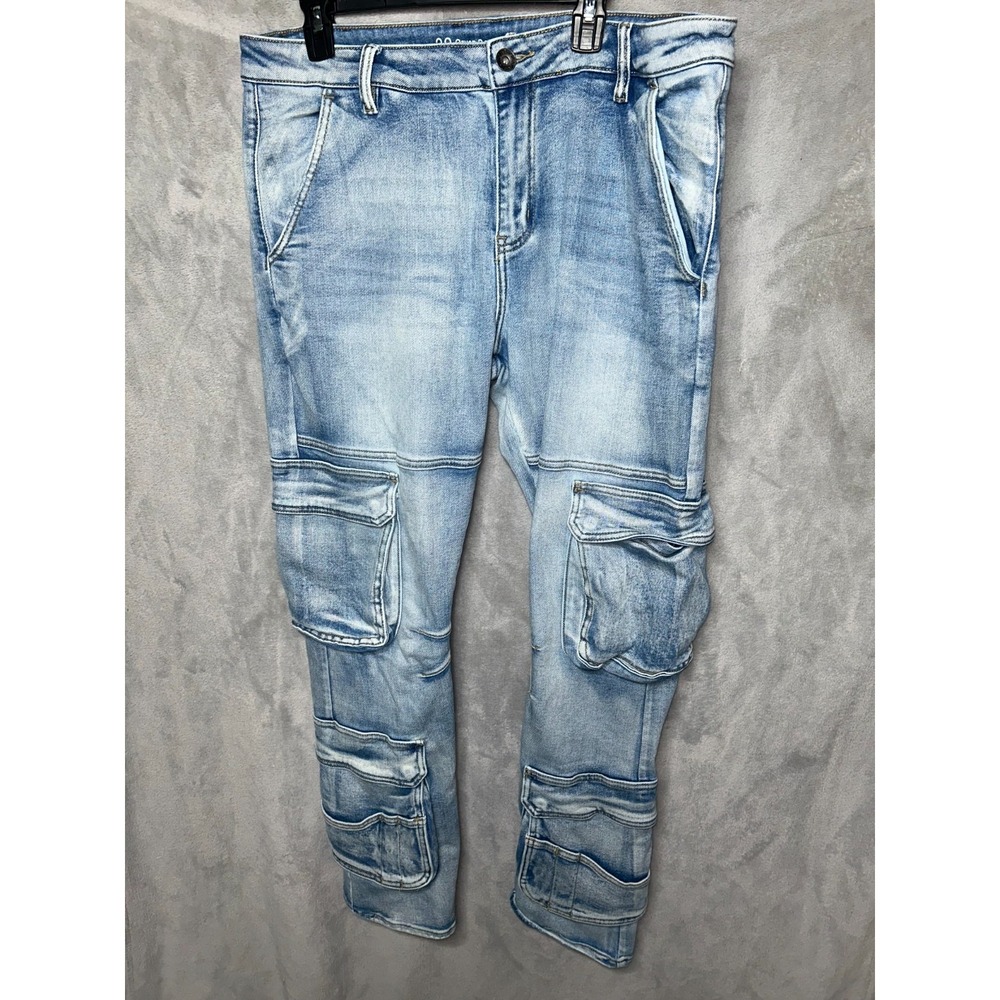 Crysp Denim Cargo Jeans Mens 38x32 Stacked Light Wash Utility Pants
